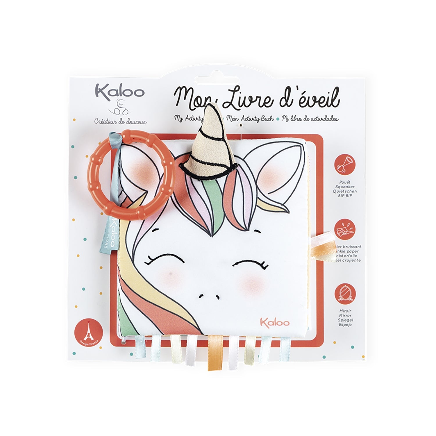 Kaloo Livre d'éveil en tissu Jouets Kaloo La licorne joyeuse