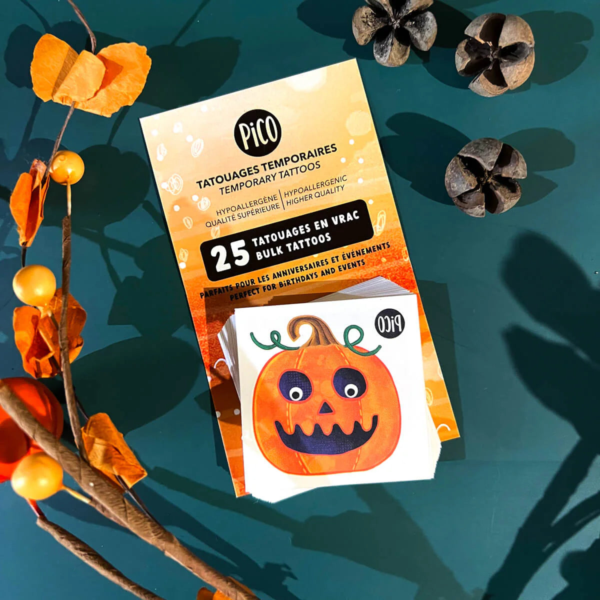 Tatouages Temporaires Halloween Citrouille Pailletés - 74 Autocollants Prédécoupés Pour Enfants - Résistants à L'Eau 3-7 Jours