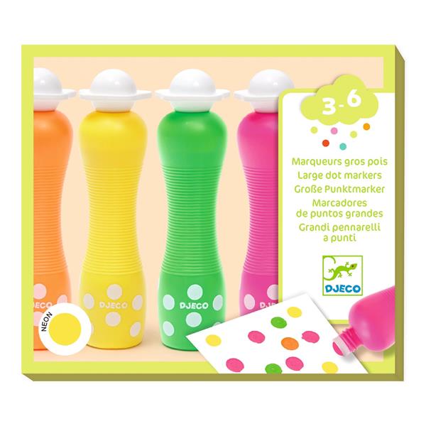 Djeco 4 marqueurs gros pois Jouets Djeco Néon