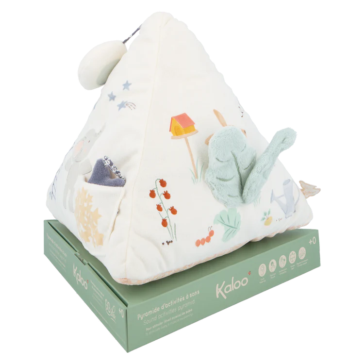 KALOO - Pyramide d’Activités Bébé - Jouet d’éveil Sensoriel et Sonore - Textures Extra Douces - Stimule Les Sens