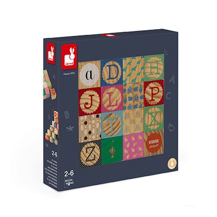 Janod 16 Blocs de bois Alphabet Jouets Janod
