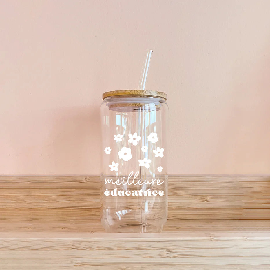 MÖMY Verre Boho - Collection Éducatrice Maison MÖMY Meilleure éducatrice - Fleuri blanc