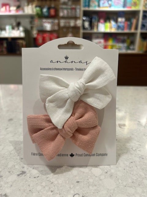 Ananas Co Boucles en lin sur pince crocodile Accessoires de cheveux Ananas Co Blanc et Rose (2 moyennes)