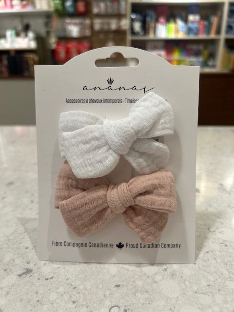 Ananas Co Boucles en mousseline sur pince crocodile Accessoires de cheveux Ananas Co Blanc et Rose