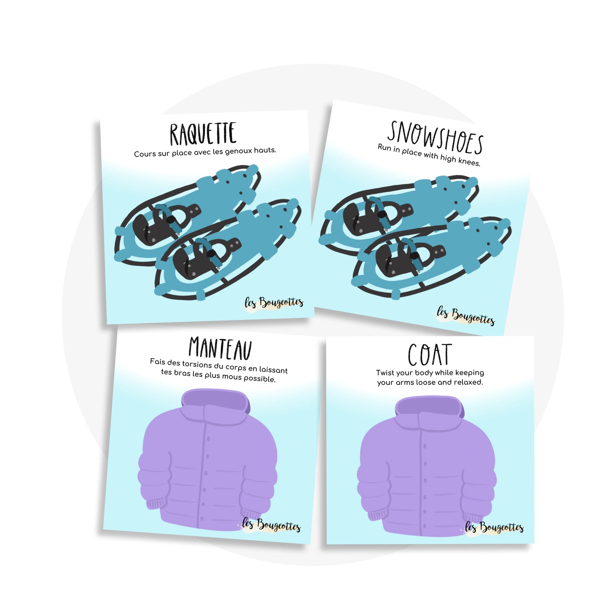 Les Bougeottes Cartes d'apprentissage - Hiver Éducation Les Bougeottes