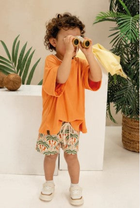 O'vole T-Shirt évolutif 12 à 36 mois - Collection Été 2025 Créations Ovole Oversized Tangerine - Cotelé