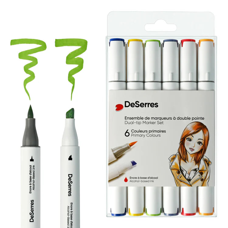 DeSerres Ensemble 6 marqueurs alcool à double pointe couleurs primaires Divers DeSerres