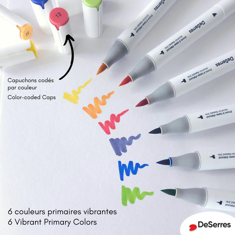 DeSerres Ensemble 6 marqueurs alcool à double pointe couleurs primaires Divers DeSerres