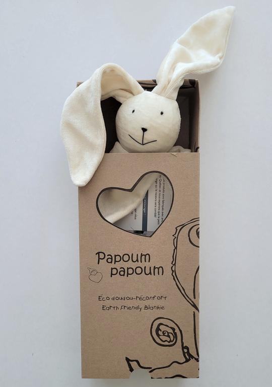 Papoum papoum Lapin doudou en Bambou Dodo Papoum Papoum Lapin crème écru yeux noirs  