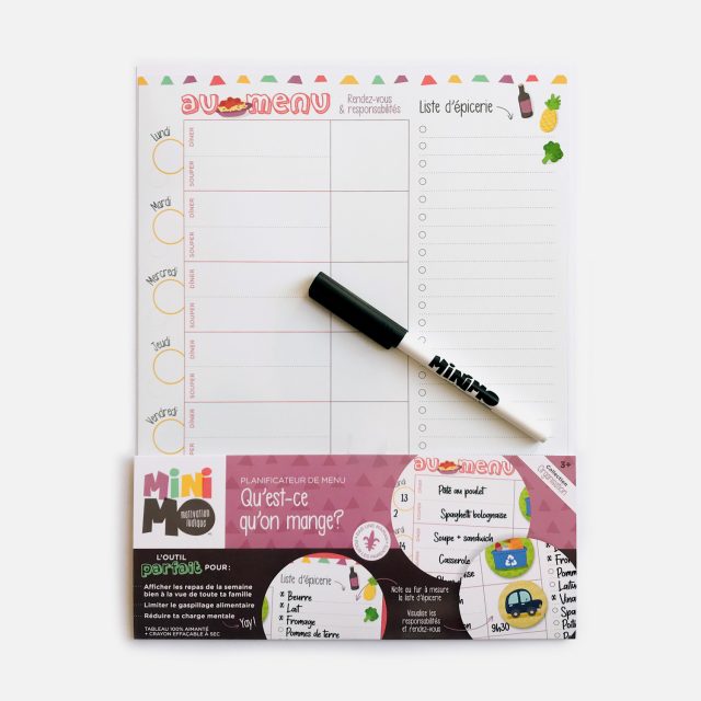 Minimo Planificateur de menu Qu’est-ce qu’on mange? Éducation Minimo Playful Motivation Ludique   