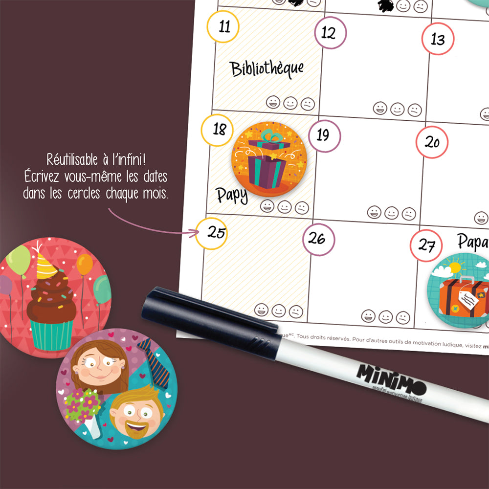 Minimo Calendrier mensuel familial Vertical Éducation Minimo Playful Motivation Ludique