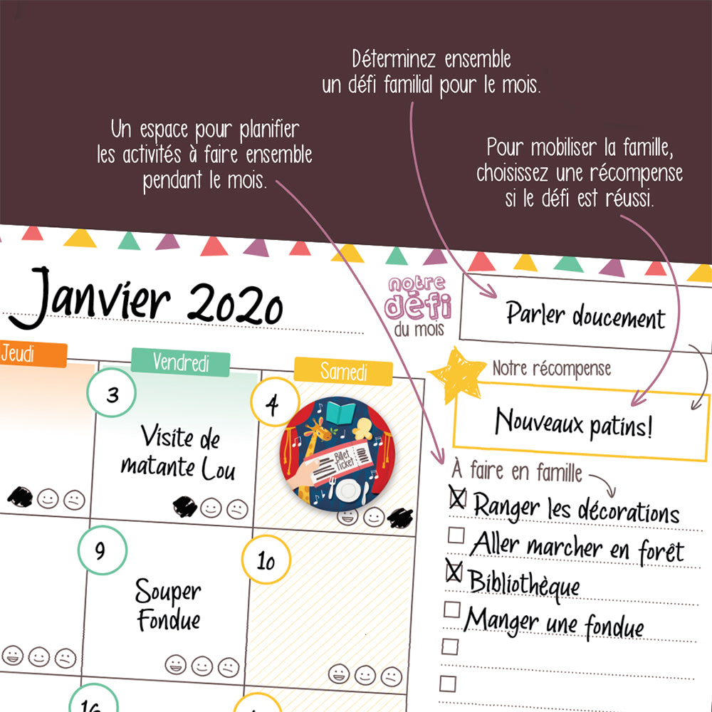Minimo Calendrier mensuel familial Vertical Éducation Minimo Playful Motivation Ludique