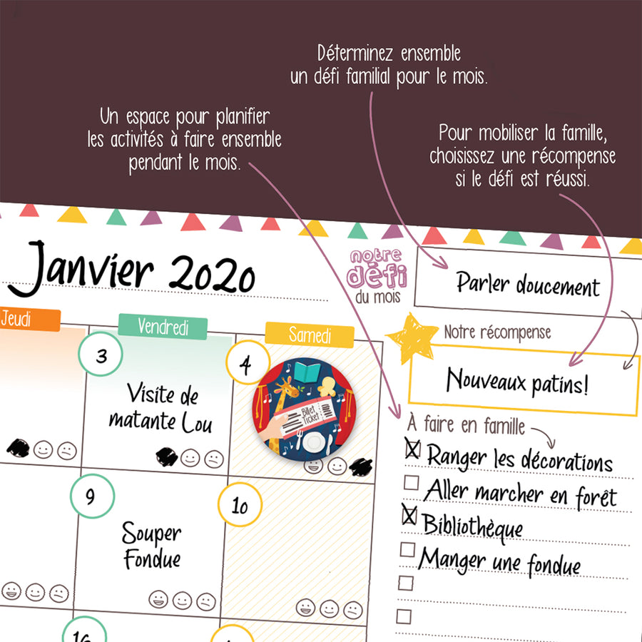 Minimo Calendrier mensuel familial vertical - Boutique Planète Bébé