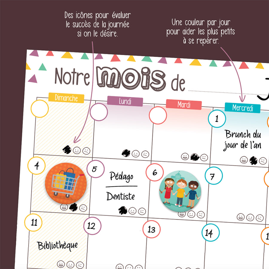 Minimo Calendrier mensuel familial vertical - Boutique Planète Bébé