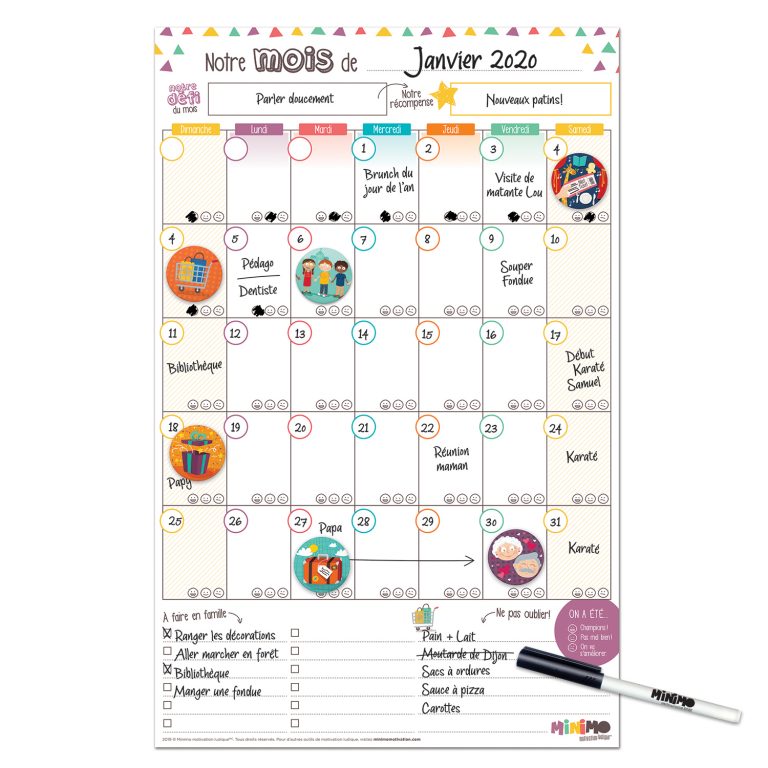 Minimo Calendrier mensuel familial vertical - Boutique Planète Bébé